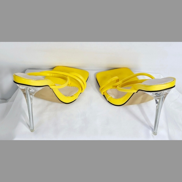 Size 8.5 Bold Yellow Square Toe Heels with Clear Stiletto - Picture 3 of 6